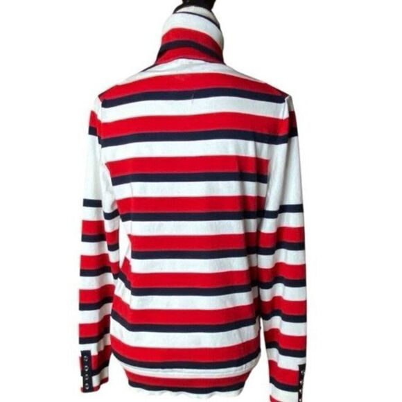 Tommy Hilfiger Iconic White Striped Patriotic Classic Turtleneck Sweater Wms Sz - Picture 4 of 6